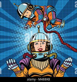 L'astronaute de l'espace mère et nouveau-né Banque D'Images