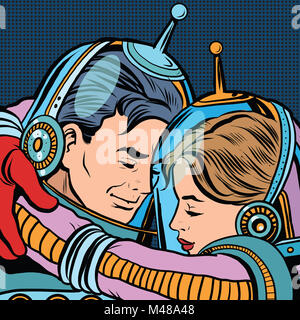 Amour rétro astronautes couple homme femme Banque D'Images