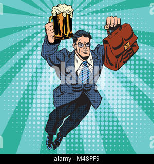 L'homme volant du super-héros de la bière Banque D'Images