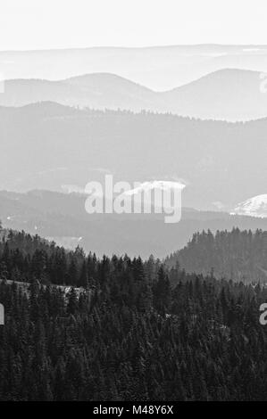 Voir l'hiver de Mummelsee direction Allemagne Feldberg noir et blanc Banque D'Images