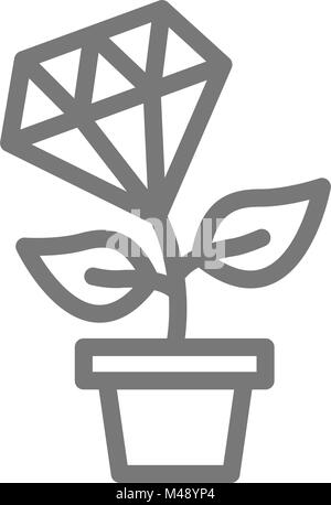 La croissance des plantes simples de Diamond et l'icône de la ligne d'arbre d'argent. Symbole et signe vector illustration design. Isolé sur fond blanc Illustration de Vecteur