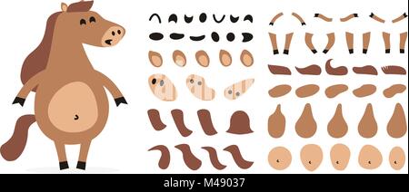 L'ensemble de la création de dessins animés. Des icônes avec différents visages, les cheveux, la main, les pieds, le visage, le corps, les émotions, les opinions, les gestes isolé sur fond blanc. Éléments de vecteur pour l'animation de personnage Illustration de Vecteur