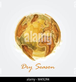 Saison sèche . La conception de l'aquarelle de carte du monde. Concept écologique . Vector . Illustration de Vecteur