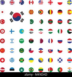 La Corée du Sud sur l'icône du drapeau rond. Drapeaux du monde rond illustration Vector Icons Set Illustration de Vecteur