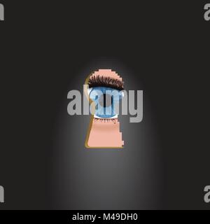 Les yeux bleus dans la serrure. Illustration de Vecteur