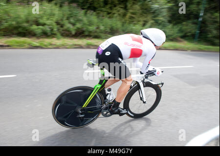 Jeux olympiques 2012. 01/08/12. Le cyclisme sur route. Men's contre-la-montre individuel. Michael Albasini, école pour la Suisse, en passant par Esher (sur inférieur vert Banque D'Images