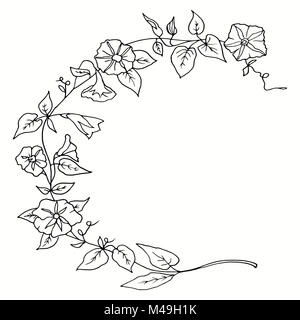 Définir des contours de curly fleurs et plantes botaniques. Image isolé sur fond blanc. Illustration faite à la main. Feuilles et brindilles. Les bourgeons et les lames du Banque D'Images