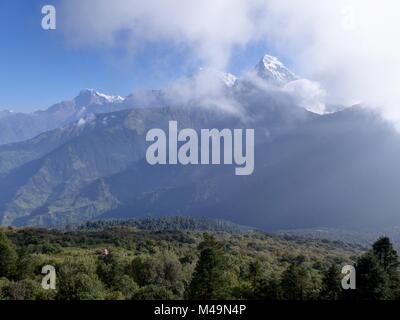 D'Annapurna de Poon Hill - l'un des plus visités des points de vue de l'Himalaya au Népal, en vue de l'Himalaya enneigés Banque D'Images