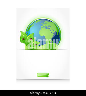 Terre verte avec des feuilles et les coccinelles, papier avec emblème Banque D'Images