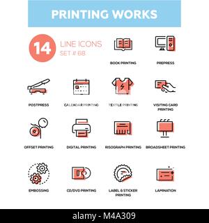 Imprimerie - conception ligne icons set Illustration de Vecteur