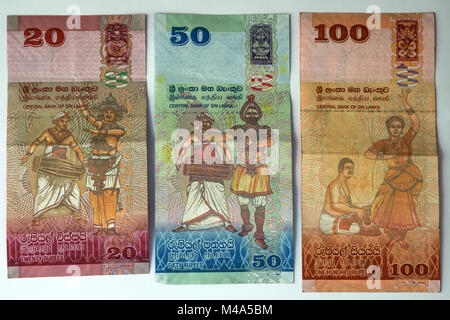 Billets de banque billets,divers,20,50,100 roupies de Sri Lanka, Sri Lanka Banque D'Images