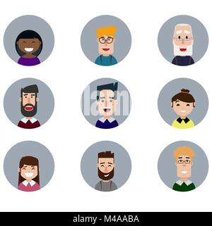 Les Avatars. Divers visages humains. Vector illustration. Design plat simple. Illustration de Vecteur