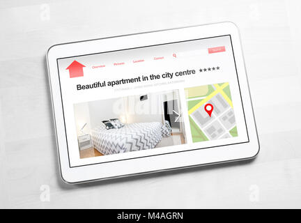 Appartements et maisons en ligne Chercher avec l'appareil mobile. Location maison de vacances ou votre site web ou application. Marché internet imaginaire. Banque D'Images