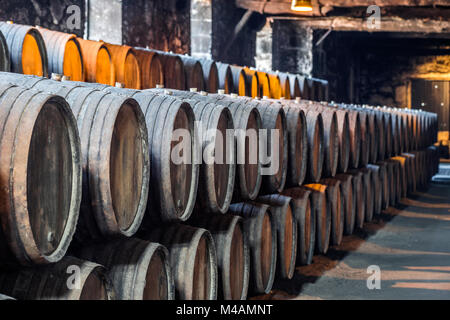 Beaucoup de tonneaux de vin de Porto à Vila Nova de Gaia, Portugal Banque D'Images