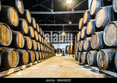 Beaucoup de tonneaux de vin de Porto à Vila Nova de Gaia, Portugal Banque D'Images