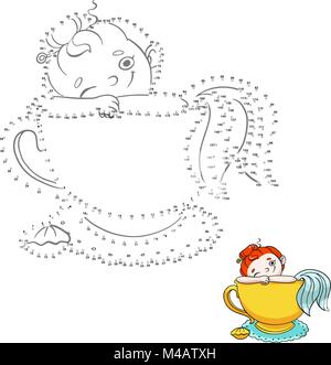 Jeu de chiffres pour les enfants. Relier les points. Jolie sirène dans une tasse de thé l'illustration. Illustration de Vecteur