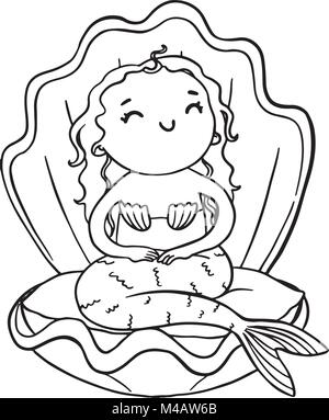 Contours cartoon Mermaid. Vector illustration isolé pour la coloration. Illustration de Vecteur