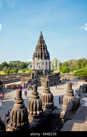 Temple Hindou de Prambanan composé. La région spéciale de Yogyakarta, Java, Indonésie. Banque D'Images