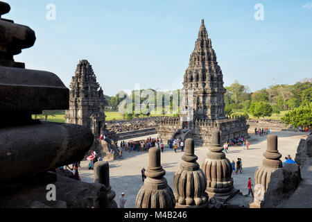 Temple Hindou de Prambanan composé. La région spéciale de Yogyakarta, Java, Indonésie. Banque D'Images