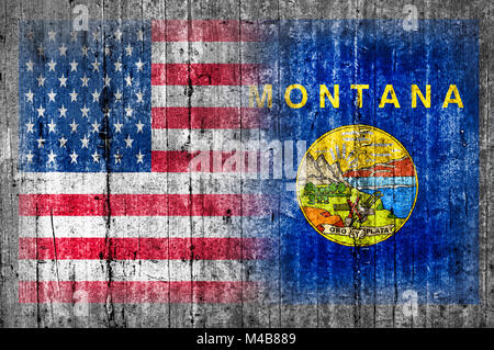 USA et Montana drapeau sur mur de béton Banque D'Images