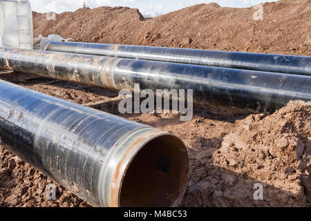 Construction d'un pipe-line dans des conditions météo difficiles Banque D'Images