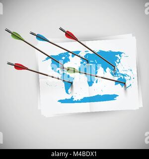 Carte du monde avec des flèches, vector Illustration de Vecteur