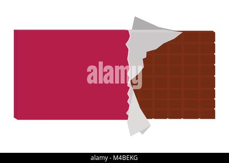 Illustration du chocolat ouvert sans une morsure manquant, vecteur de chocolat en aluminium sans étiquette ou marque/ barre de chocolat emballés/ candy Illustration de Vecteur
