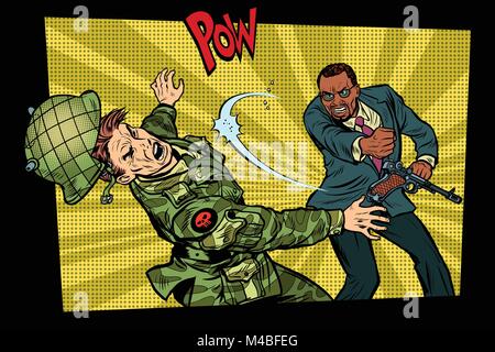 Le soldat militaire civile envahisseur. Lutte pour la paix. Protestation contre l'occupant. Pop art retro vector illustration comic cartoon vector vintag Illustration de Vecteur