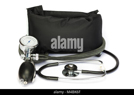 Tensiomètre professionnel noir sur blanc Banque D'Images