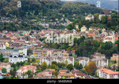 Vue panoramique sur la ville de Sighisoara, Roumanie Banque D'Images