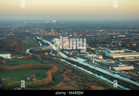 Vue aérienne du port,Hamm,moulin à huile,Brökelmann Boelio,Lippe,Canal Datteln-Hamm,Hamm,Ruhr,Rhénanie du Nord-Westphalie Banque D'Images