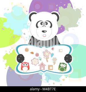 Éléments d'anniversaire avec mignon hiboux et panda Banque D'Images