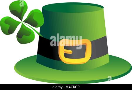 L'image d'un lutin trèfle à quatre feuilles le jour de la Saint Patrick chapeau. Illustration de Vecteur