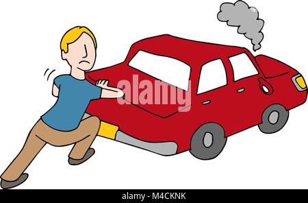 Une image d'un homme poussant ventilées voiture. Illustration de Vecteur