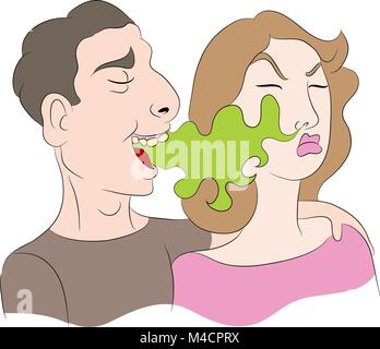 L'image d'une caricature d'une femme s'en aperçoive un homme a mauvaise haleine. Illustration de Vecteur