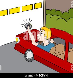 L'image d'une caricature homme frustré que son garage porte ne s'ouvre pas. Illustration de Vecteur