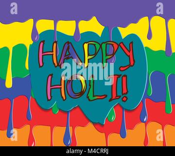 Carte de souhaits pour Holi Festival, gouttes gouttes multicolores, fond vecteur lumineux simplifié Illustration de Vecteur