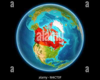 Canada en rouge sur la planète Terre vue de l'espace sur la sphère complète. 3D illustration. Éléments de cette image fournie par la NASA. Banque D'Images