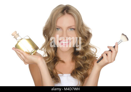 Femme heureuse avec un pinceau et de la peau Banque D'Images