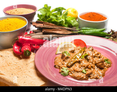 Plat indien Rogan josh et les ingrédients Banque D'Images