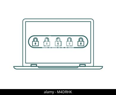 Ordinateur portable avec notification de mot de passe et icône de verrouillage Illustration de Vecteur