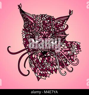 Chat dans mandala style de motif. Zentagle sur fond rose. Vector illustration. Illustration de Vecteur