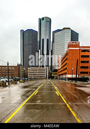 La ville de Detroit Downtown en hiver Banque D'Images