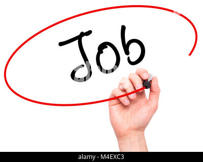 L'homme de l'écriture de la main avec un marqueur sur la transparence du conseil d'effacement Banque D'Images