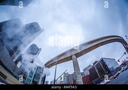 La ville de Detroit Downtown en hiver Banque D'Images