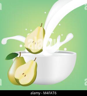 Tasse de lait avec splash avec poire, vector Illustration de Vecteur