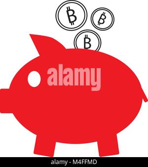 Crypto Bitcoin icône devise ou logo vector sur les pièces et une tirelire. Symbole de la banque ou d'avion sur une économie numérique avec argent virtuel et your currencie Illustration de Vecteur