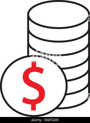 Monnaie Dollar ou icône vecteur logo sur un tas de pièces de monnaie pile. Symbole pour United States of America Bank, d'avion ou les finances américaines. Illustration de Vecteur