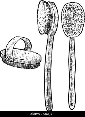 Brosse de bain illustration, dessin, gravure, encre, dessin au trait, vector Illustration de Vecteur