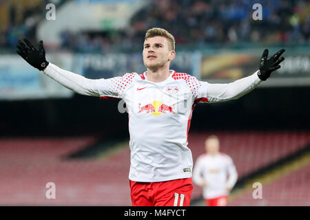 Naples, Italie. Feb 15, 2018. Leipzig's Timo Werner célèbre au cours de l'UEFA Europa League match de football SSC Naples vs RB Leipzig en Naples, Italie, 15 février 2018. Crédit : Jan Woitas/dpa-Zentralbild/dpa/Alamy Live News Banque D'Images